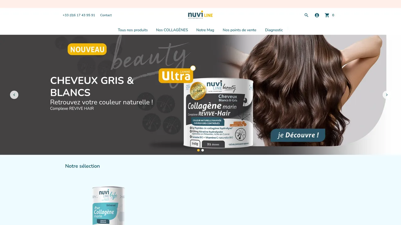 Aperçu du site Nuviline, le spécialiste de la nutrition saine et sportive