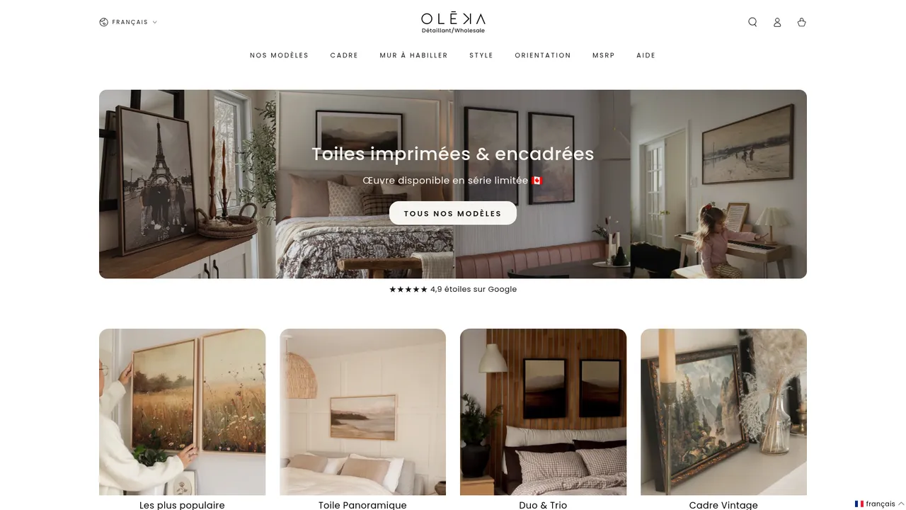 Aperçu du site OLK – Exclusif aux détaillants