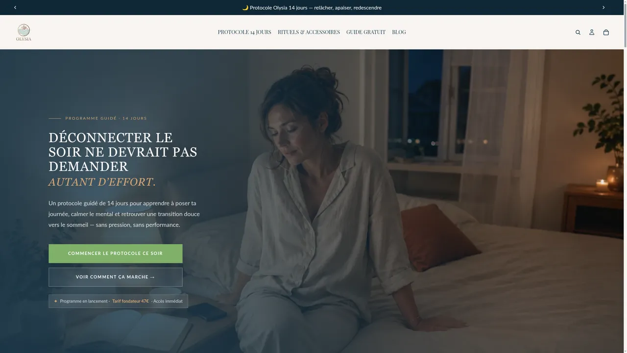 Screenshot de Olysia | Protocole du soir pour relâcher et mieux dormir
