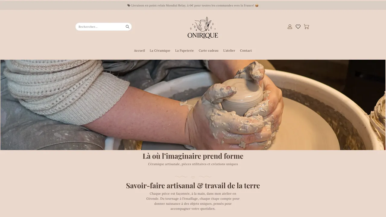 Aperçu du site Onirique - Art, Papeterie, Céramique