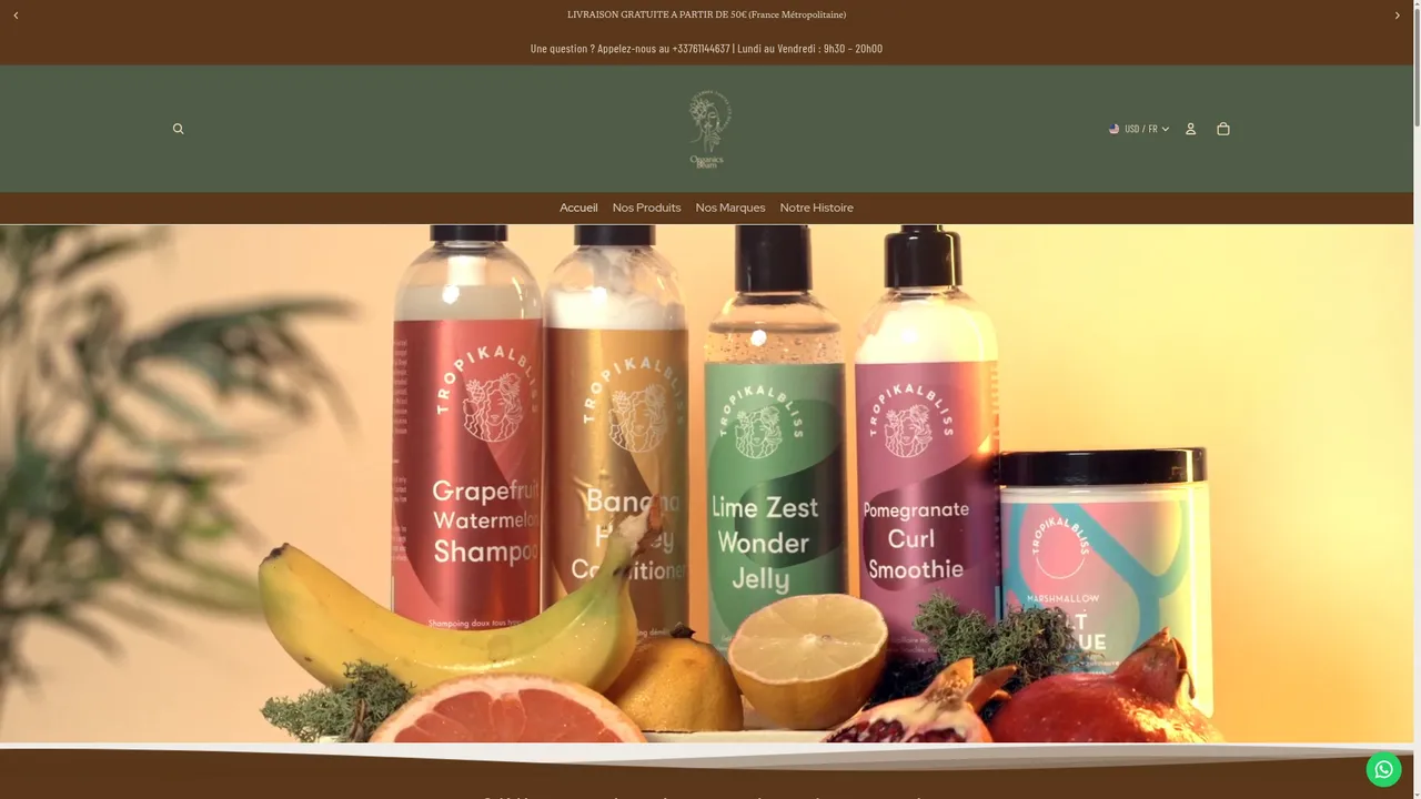 Aperçu du site Organics Beam