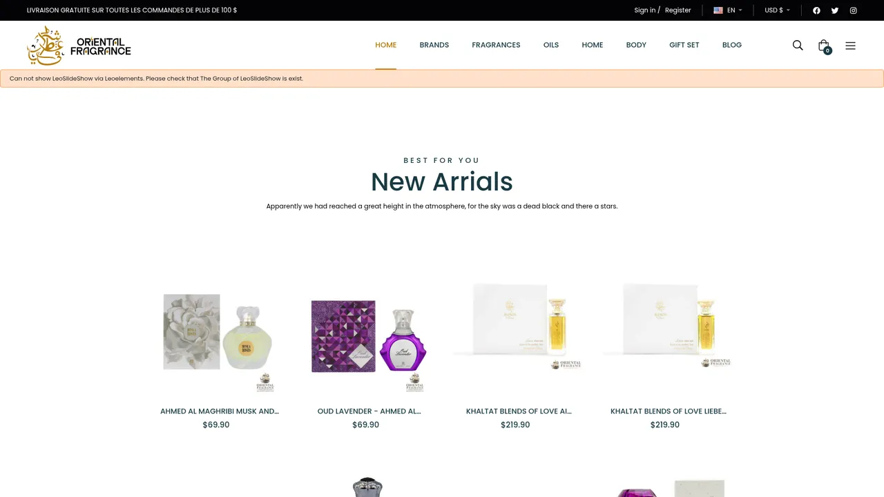 Aperçu du site Oriental-Fragrance : parfumerie