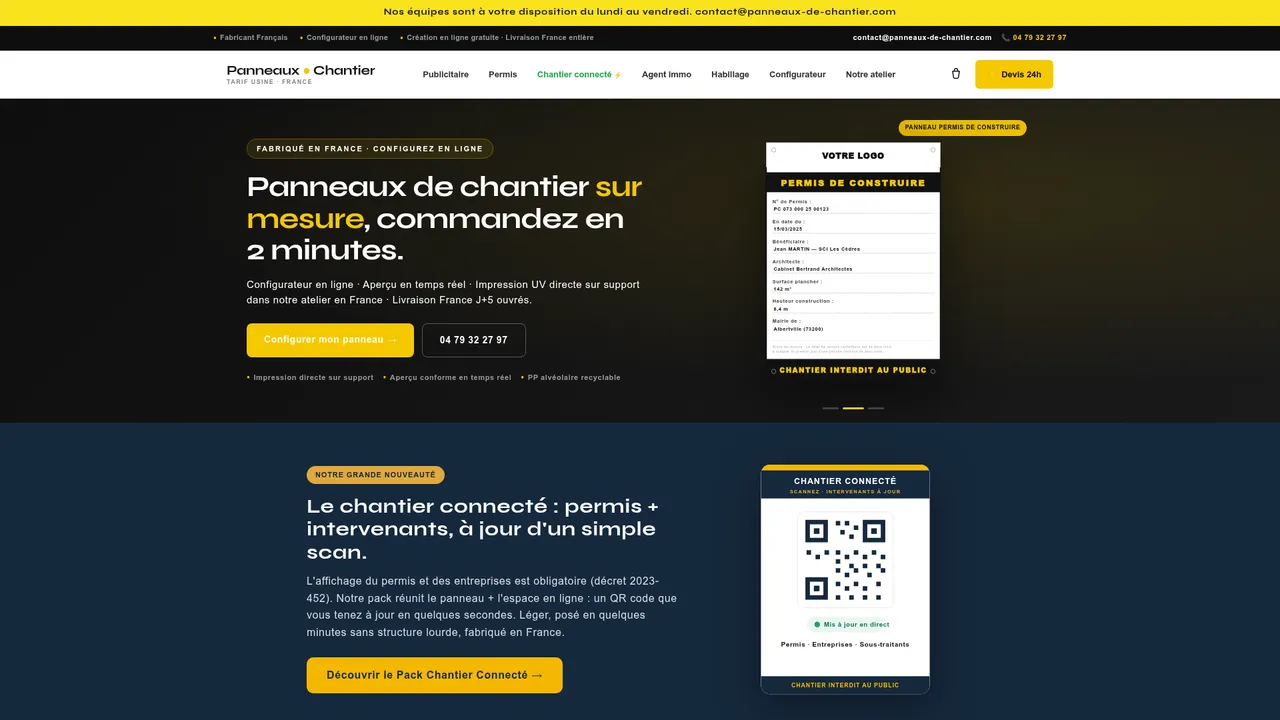 Aperçu du site Panneaux de chantier sur mesure | Fabricant Savoie | Configurateur