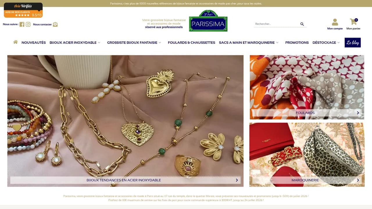 Screenshot de Parissima, bijoux, sacs et foulards, à prix de gros