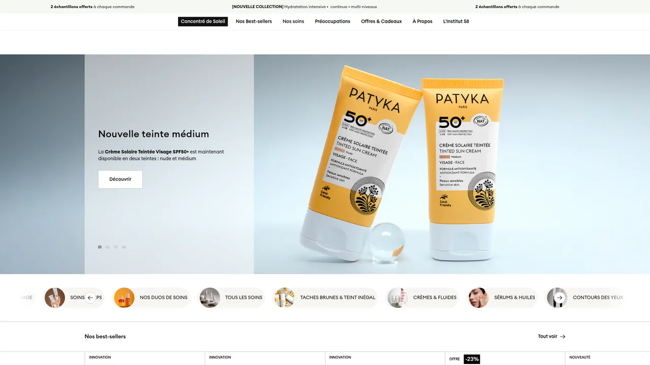 Aperçu du site Patyka, la maison parisienne de produits cosmétiques bio