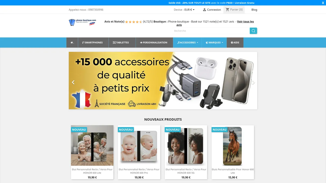 Aperçu du site phone-boutique.com . Site dédié aux accessoires de téléphones