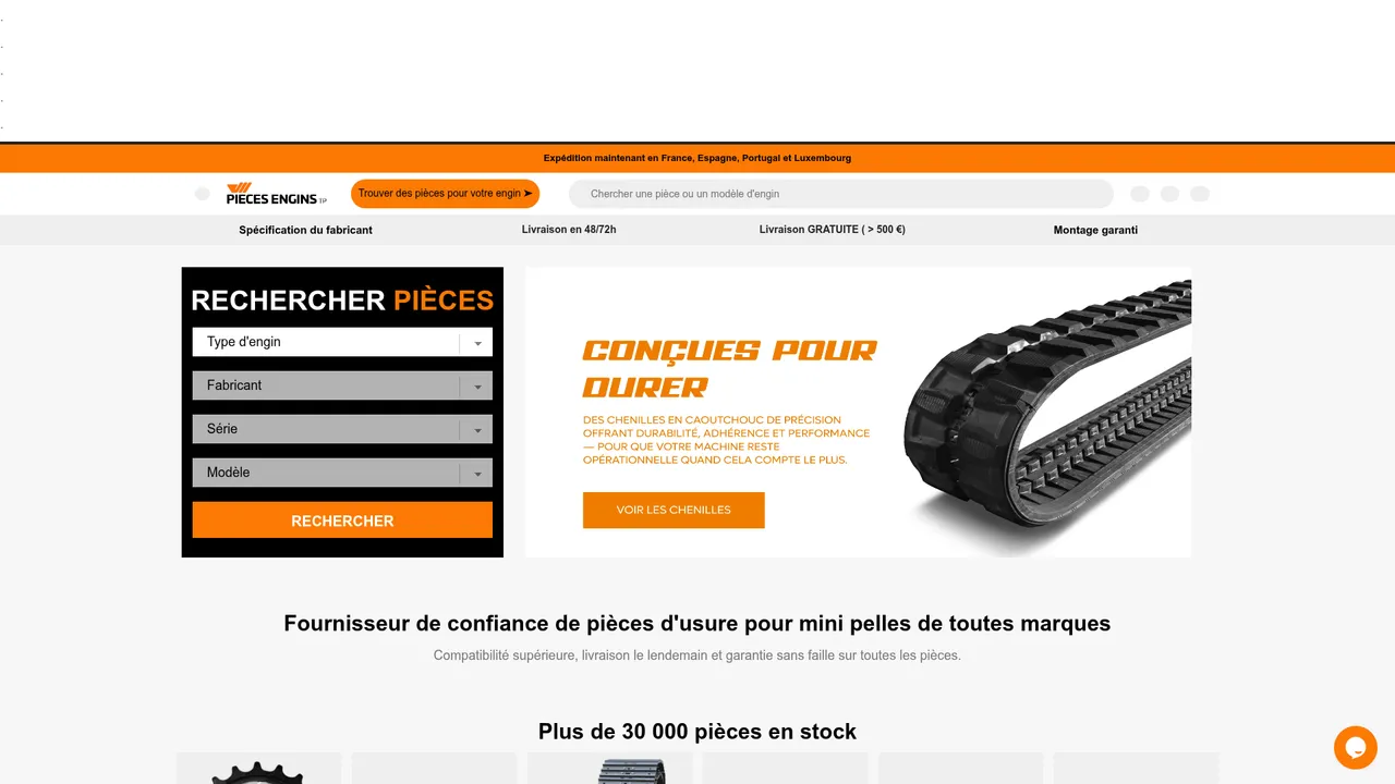 Aperçu du site Pièces Engins TP