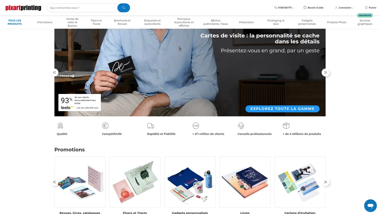 Screenshot de Pixartprinting imprimerie en ligne