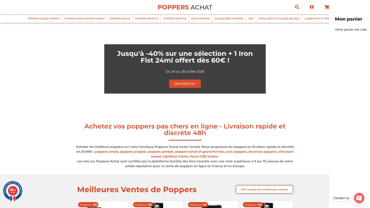 Aperçu du site PoppersAchat, la qualité au meilleur prix