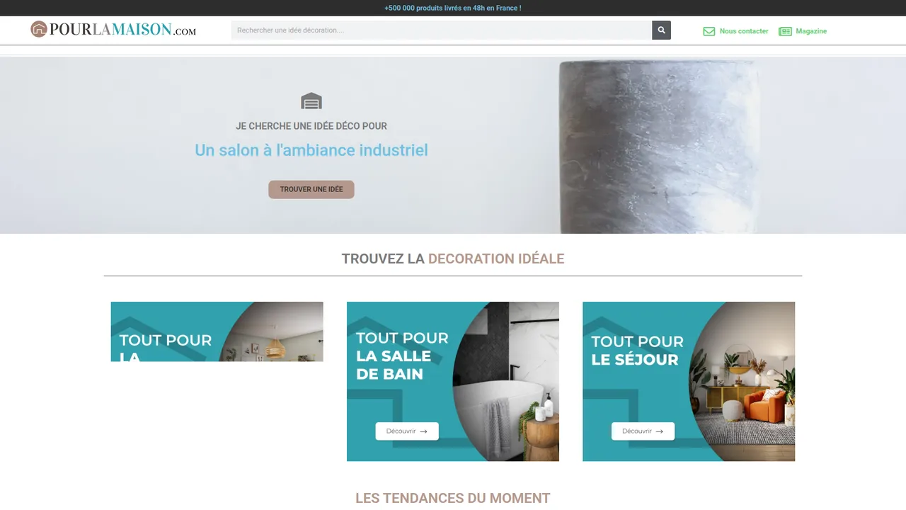 Aperçu du site PourLaMaison.com, La déco et les équipements pour la maison !