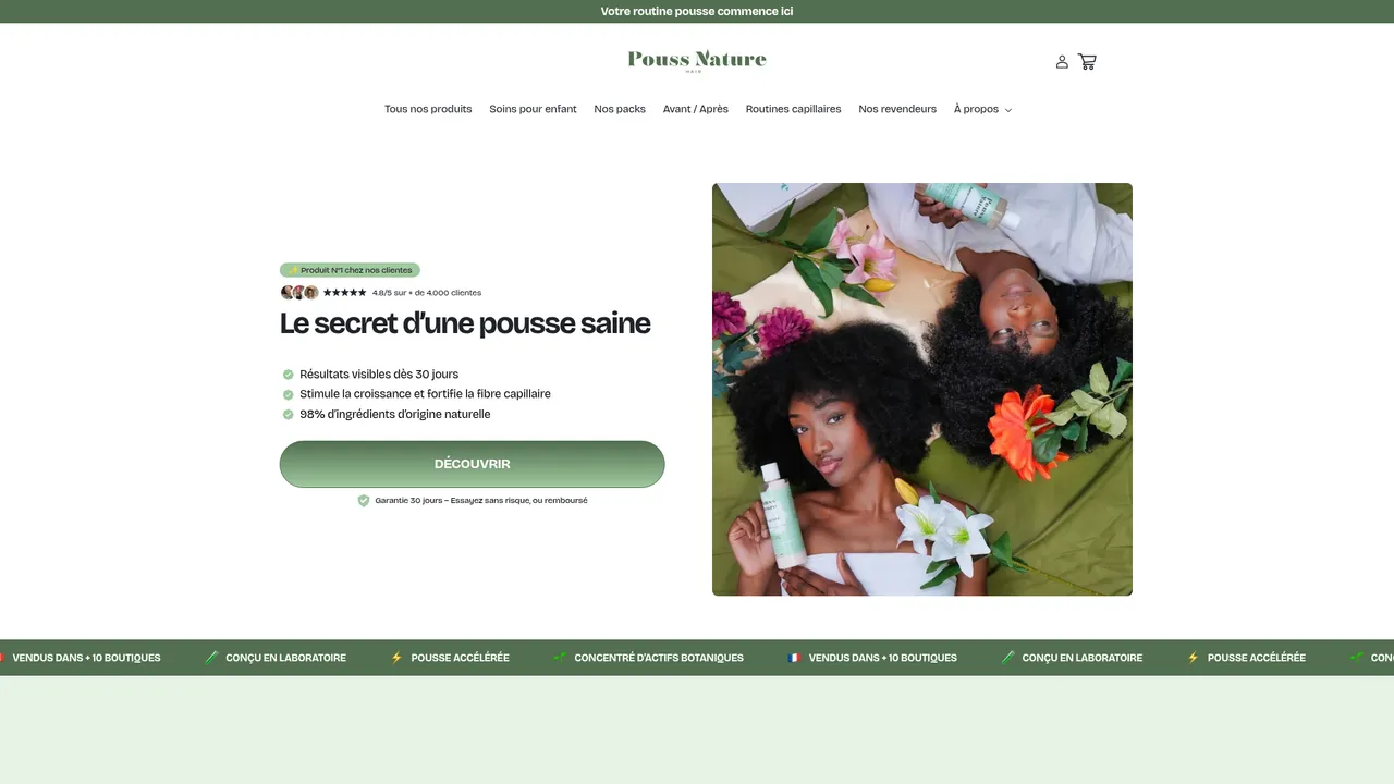 Screenshot de Pouss Nature Hair – Soins capillaires naturels.