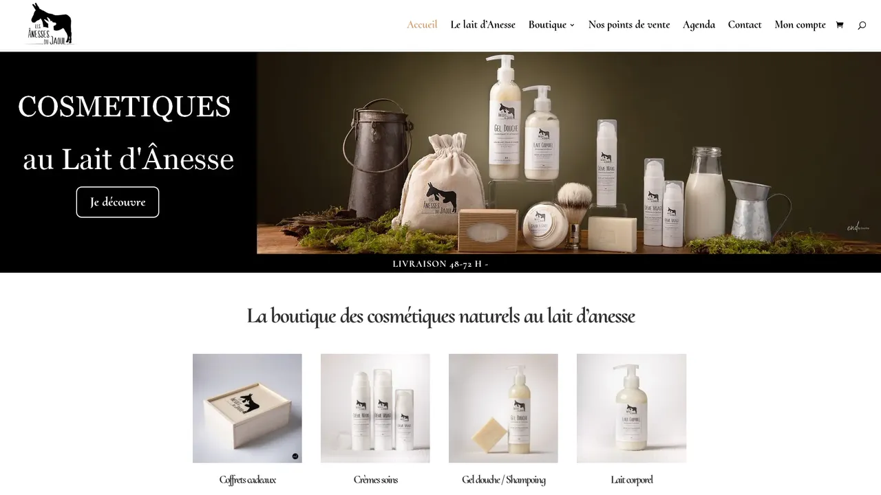 Aperçu du site Produits cosmétiques au lait d'ânesse