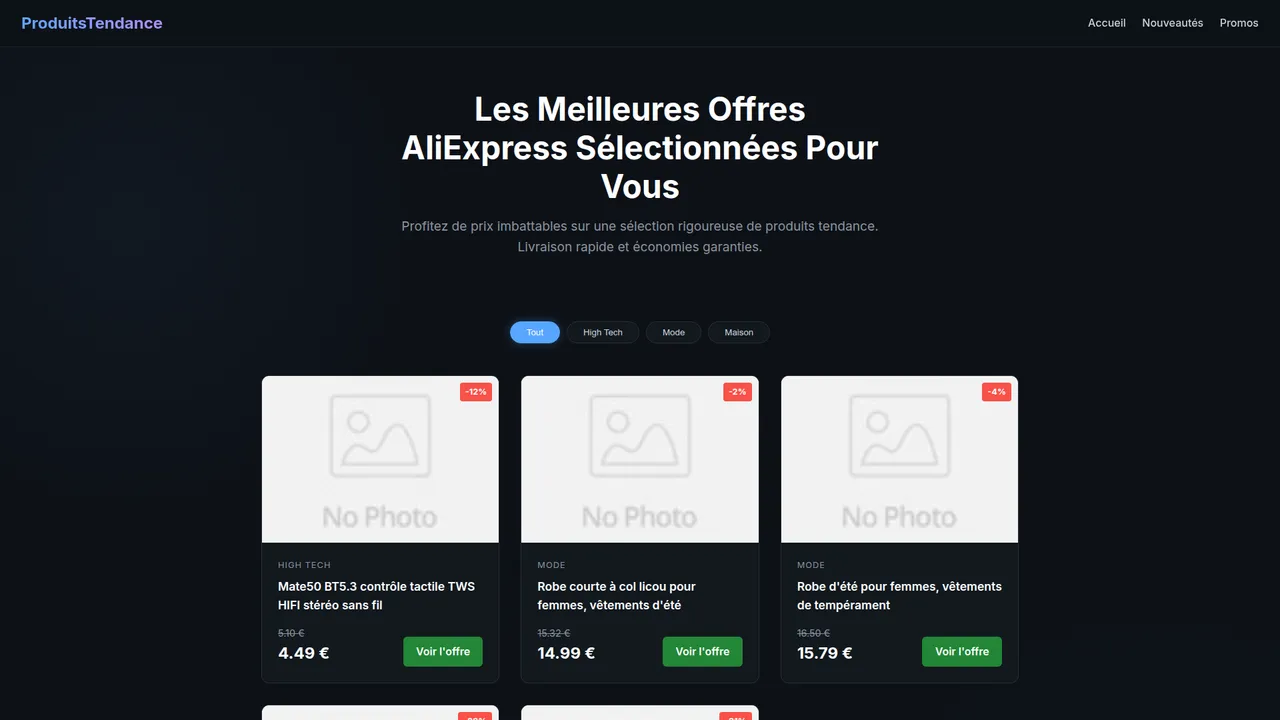 Aperçu du site Produitstendance.fr - Le top des produits tendance de l'internet