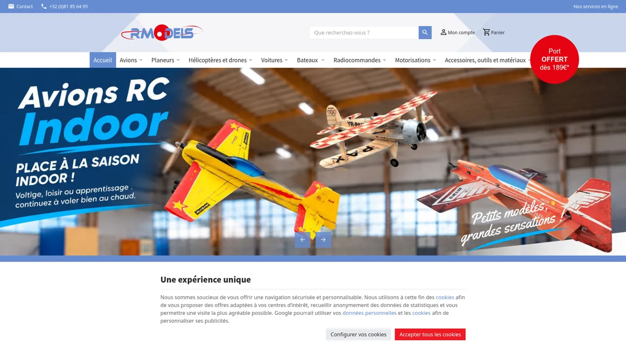 Screenshot de R-Models, le spécialiste de l'aéromedélisme en ligne
