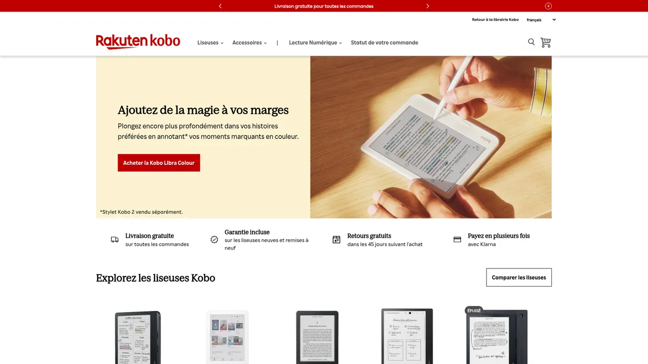 Screenshot de Rakuten Kobo (BE) Boutique Liseuse