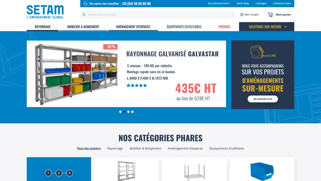 Aperçu du site Setam, le spécialiste du mobilier professionnel
