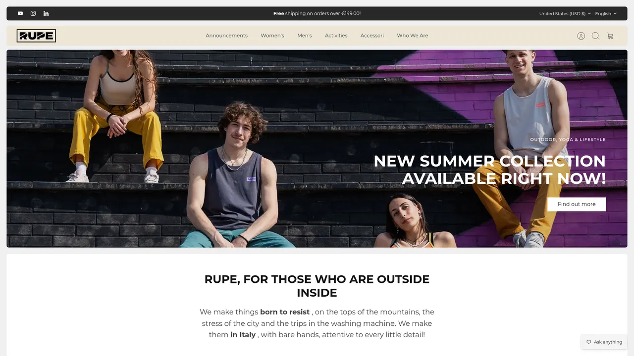 Aperçu du site Rupe Clothing