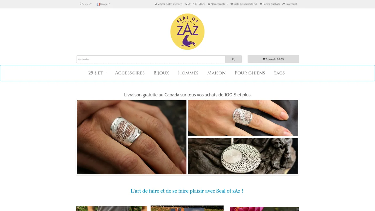 Screenshot de SealOfZaz, bijoux et accessoires faits main en Colombie