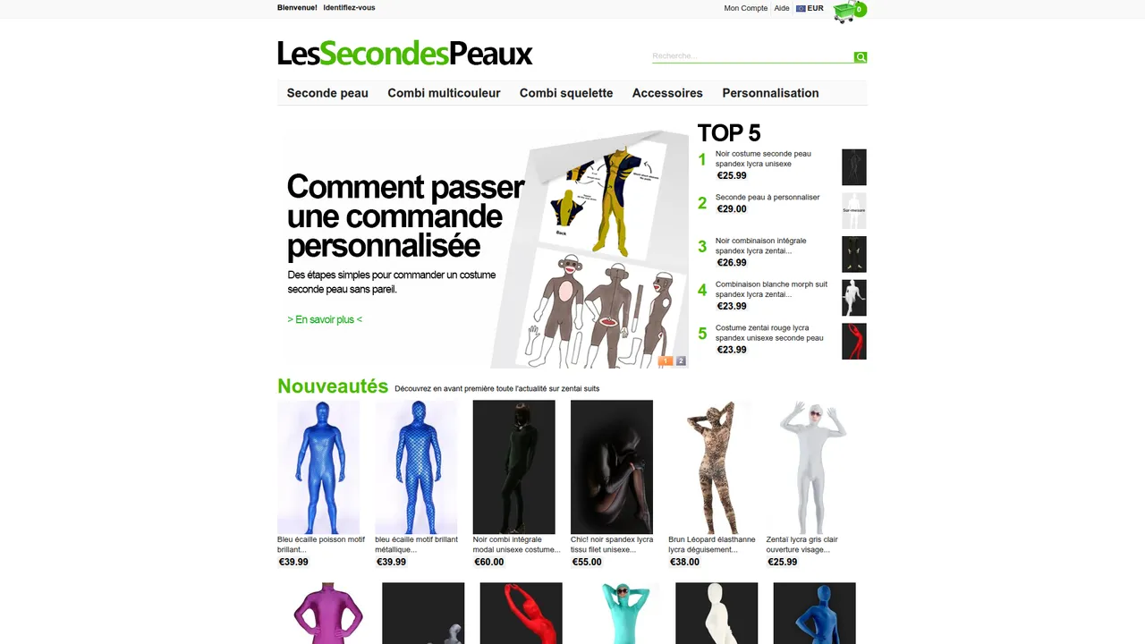Aperçu du site Secondes Peaux : Costume Pas Cher Petit Prix
