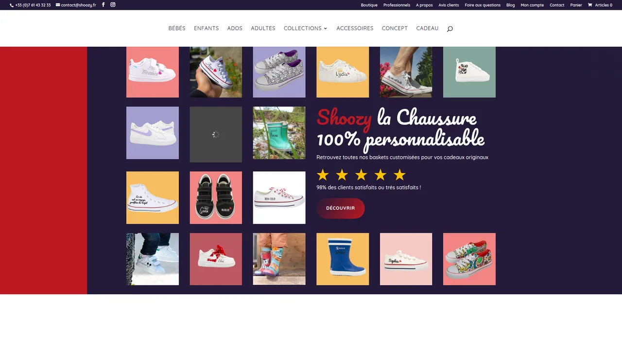 Aperçu du site Shoozy | Personnalisez vos chaussures bébé