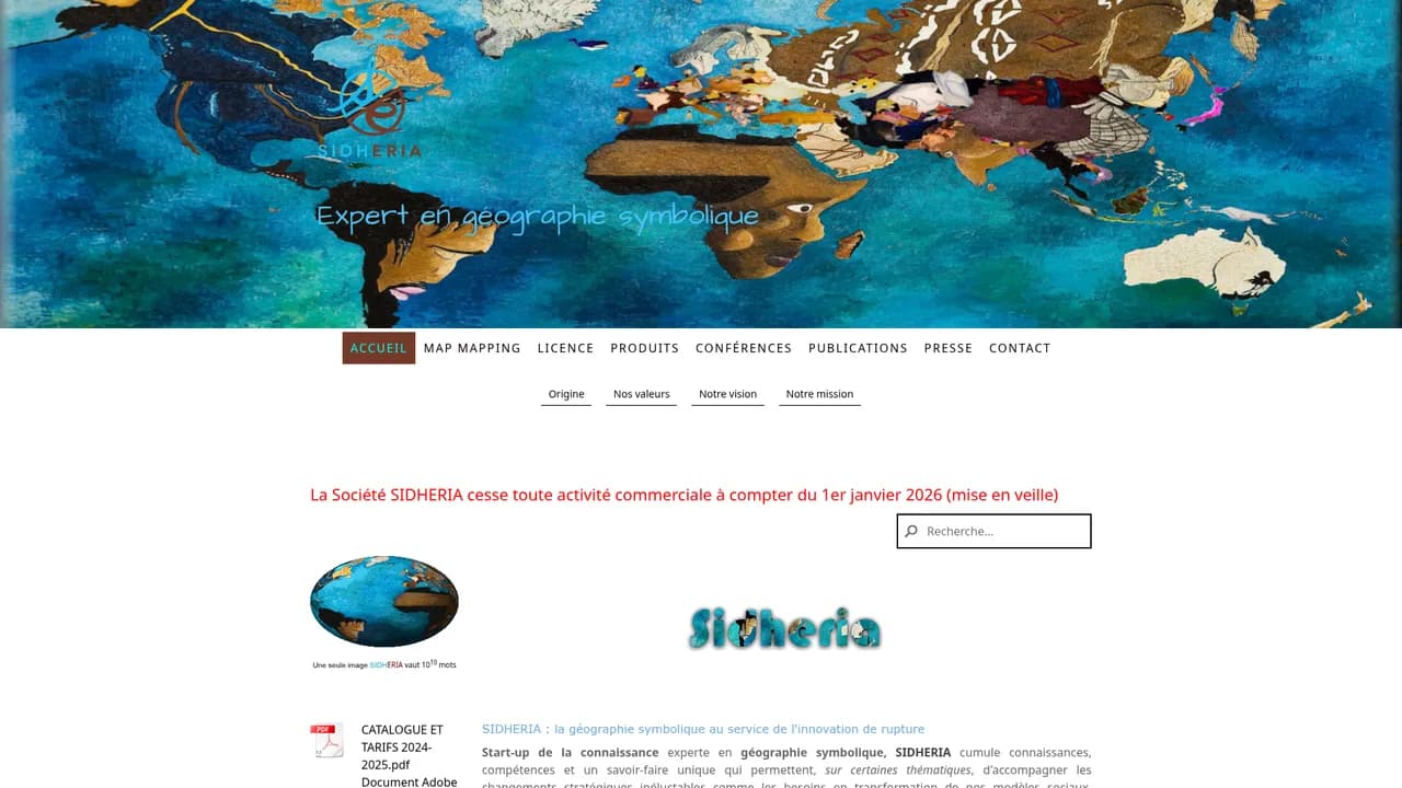 Aperçu du site SIDHERIA, Expert en géographie symbolique