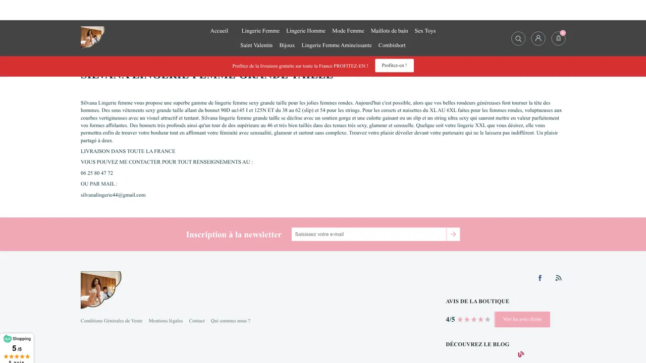 Aperçu du site Silvana-Lingerie.com, spécialiste de la lingerie en ligne