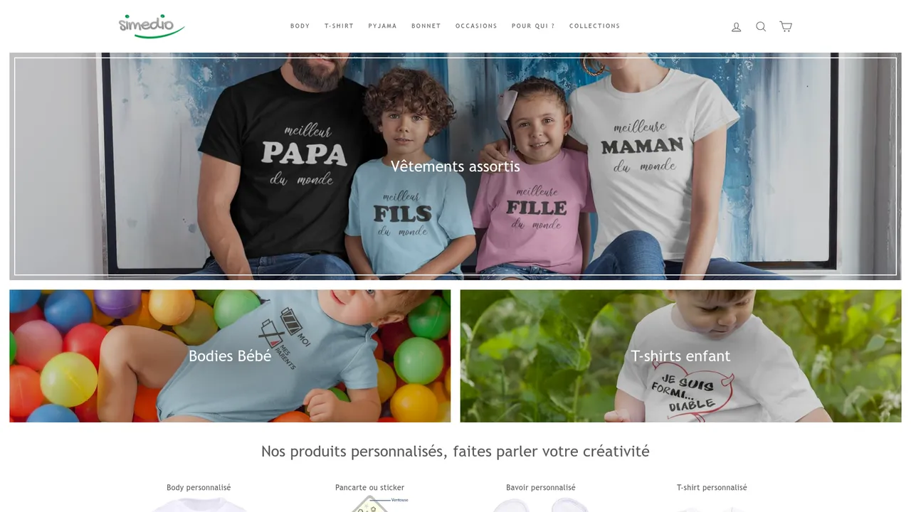 Aperçu du site SiMedio.fr – vêtements originaux pour les bébés et les enfants