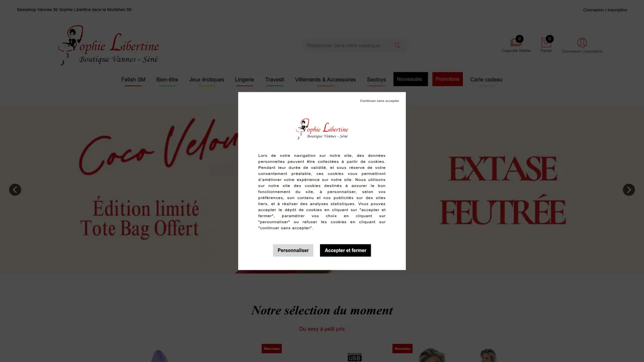 Aperçu du site Sophie Libertine - Sexshop Vannes