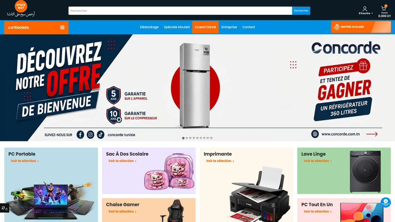 Aperçu du site Spacenet Tunisie