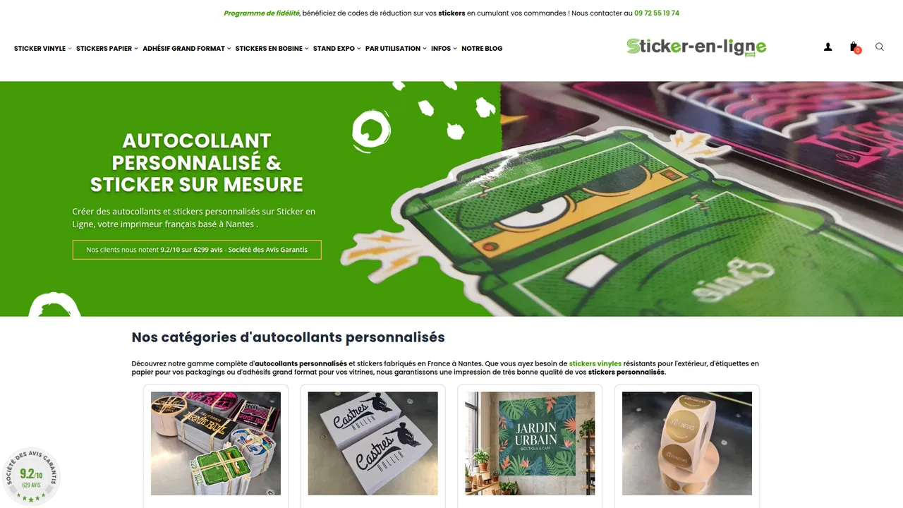 Aperçu du site Sticker-en-ligne, l'imprimeur 100% Stickers