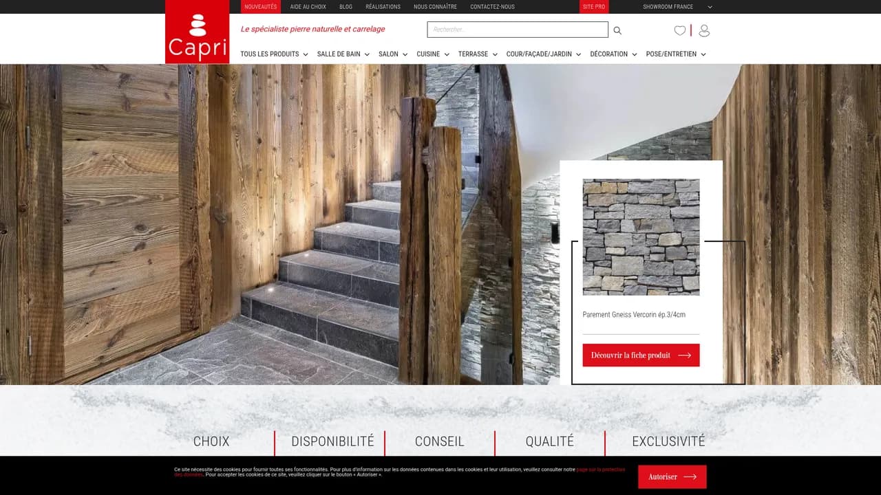 Aperçu du site Capri : carrelage, pierre naturelle