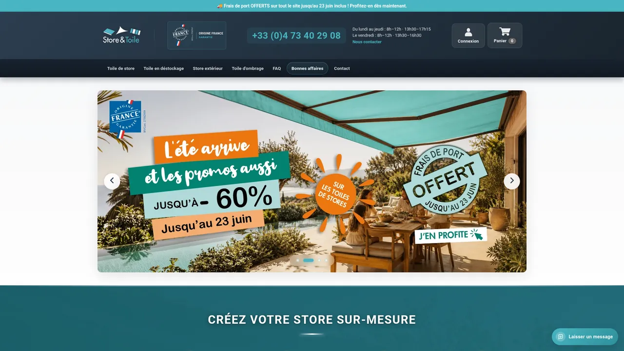 Aperçu du site Store et Toile