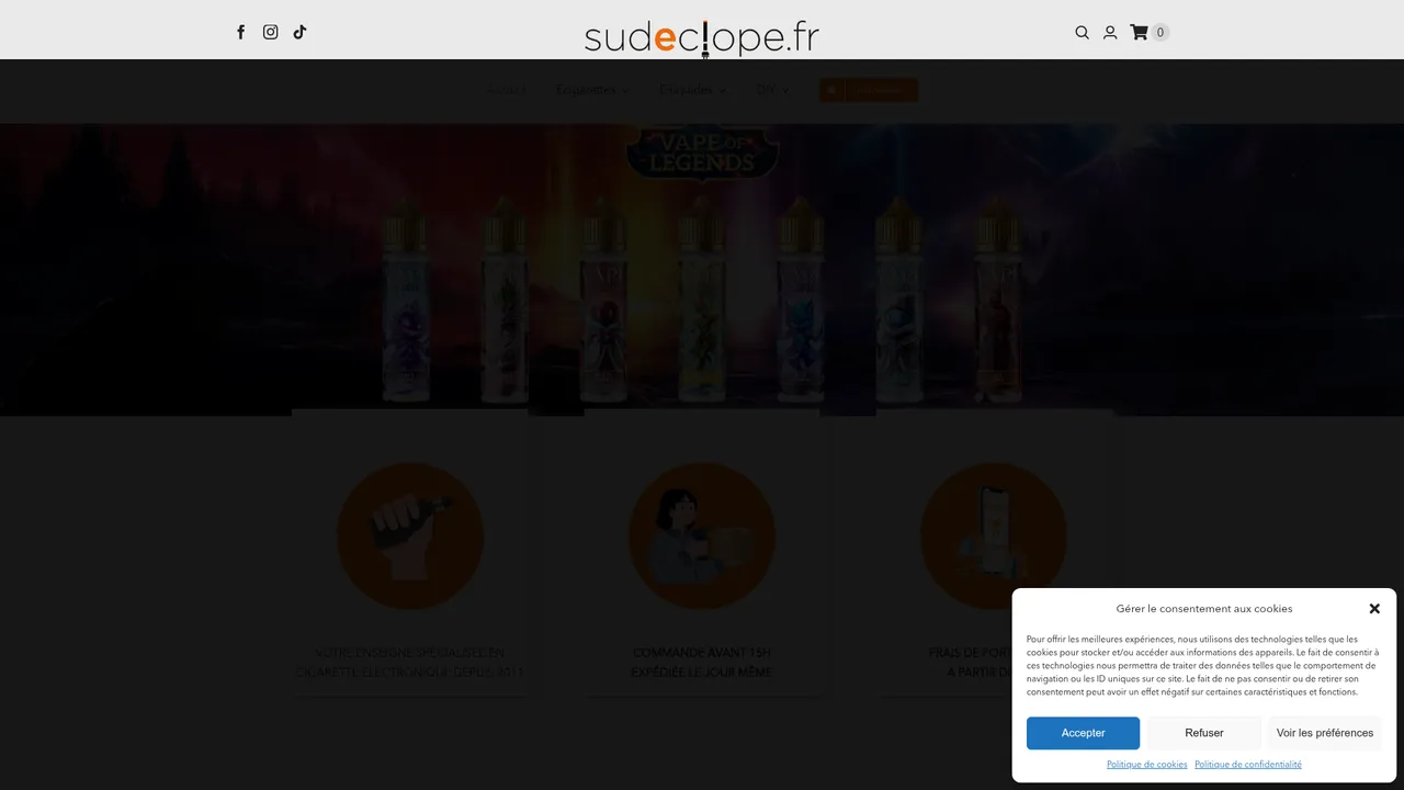 Aperçu du site Sudeclope la cigarette électronique pour tous