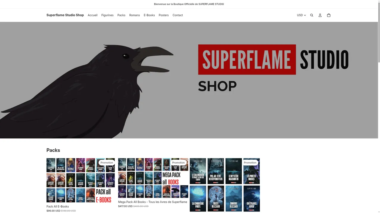 Aperçu du site SUPERFLAME STUDIO - SHOP OFFICIEL