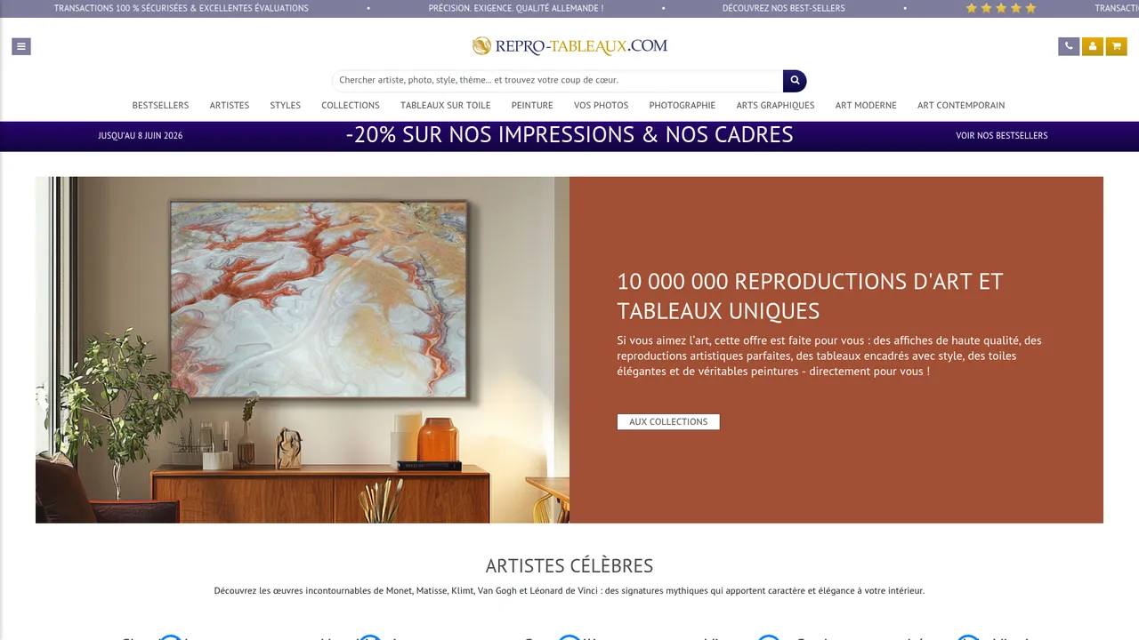 Screenshot de tableaux.com