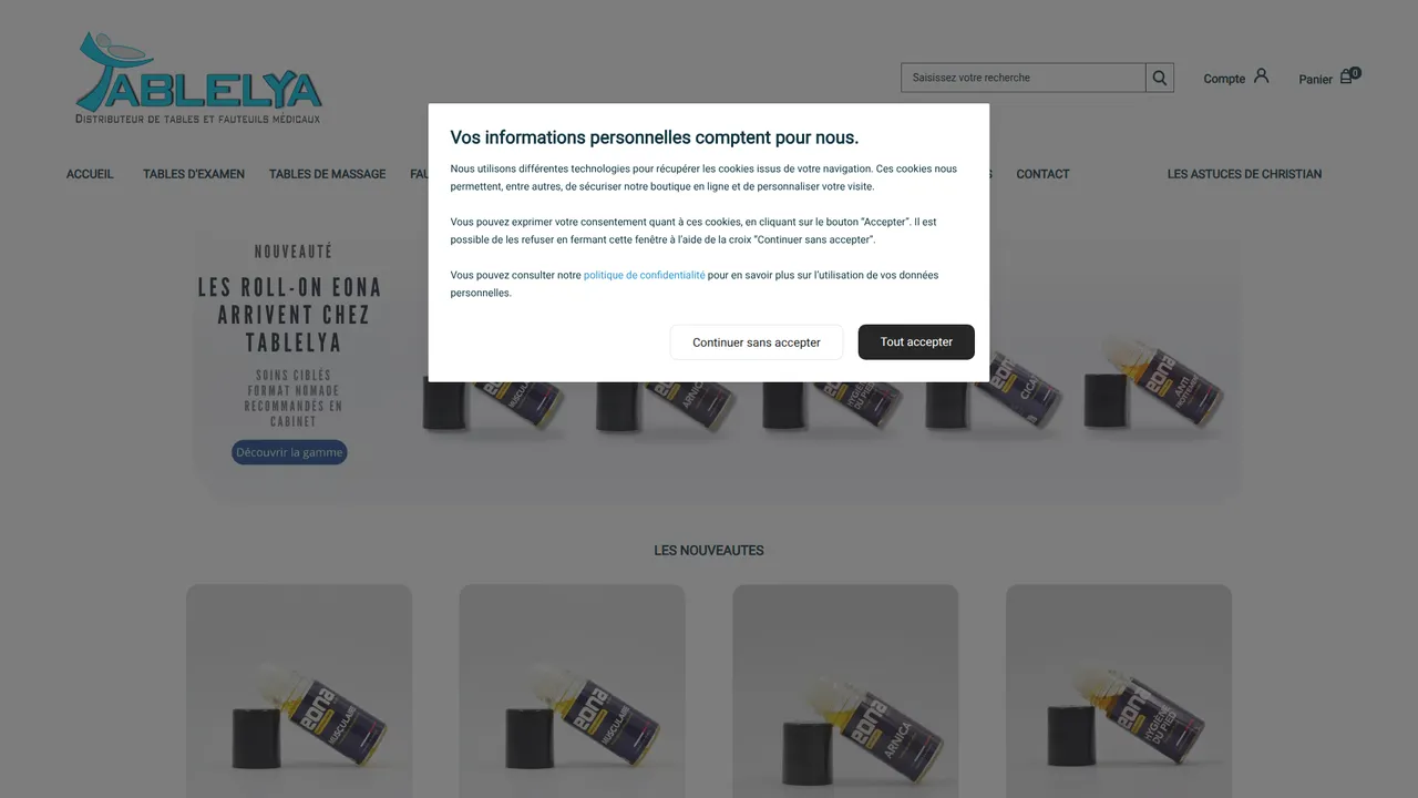Aperçu du site TABLELYA - Boutique de tables d'examen
