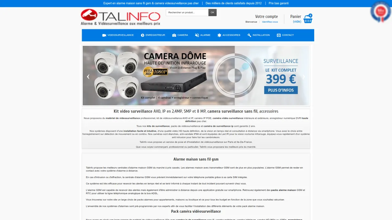 Aperçu du site Talinfo Alarme