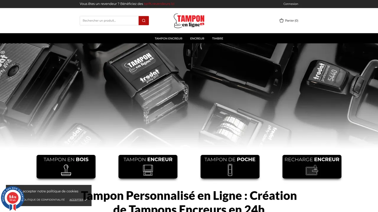 Aperçu du site tampon-en-ligne, tampons encreurs et plaques gravées