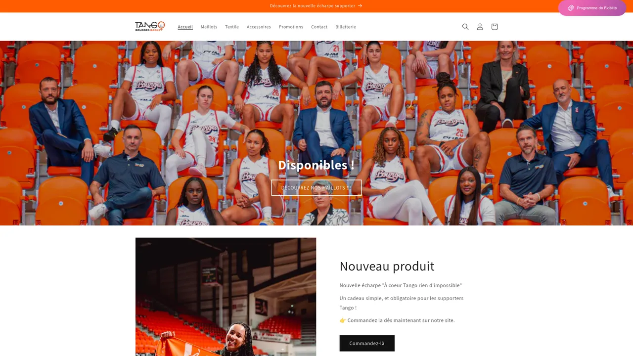Screenshot de Tango Bourges Basket Boutique en Ligne