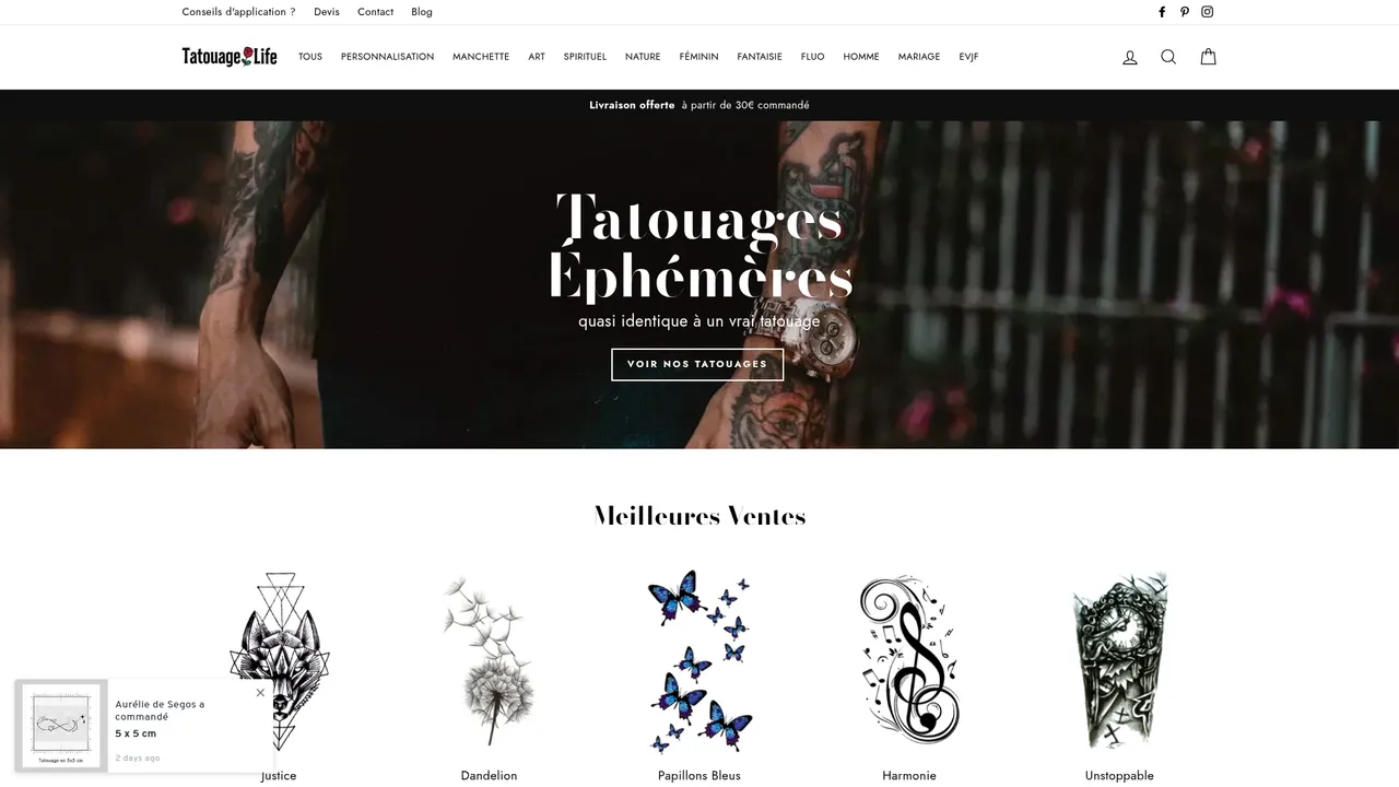 Aperçu du site tatouagelife.fr