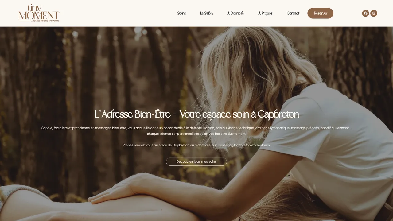 Aperçu du site TinyMoment – Massages bien