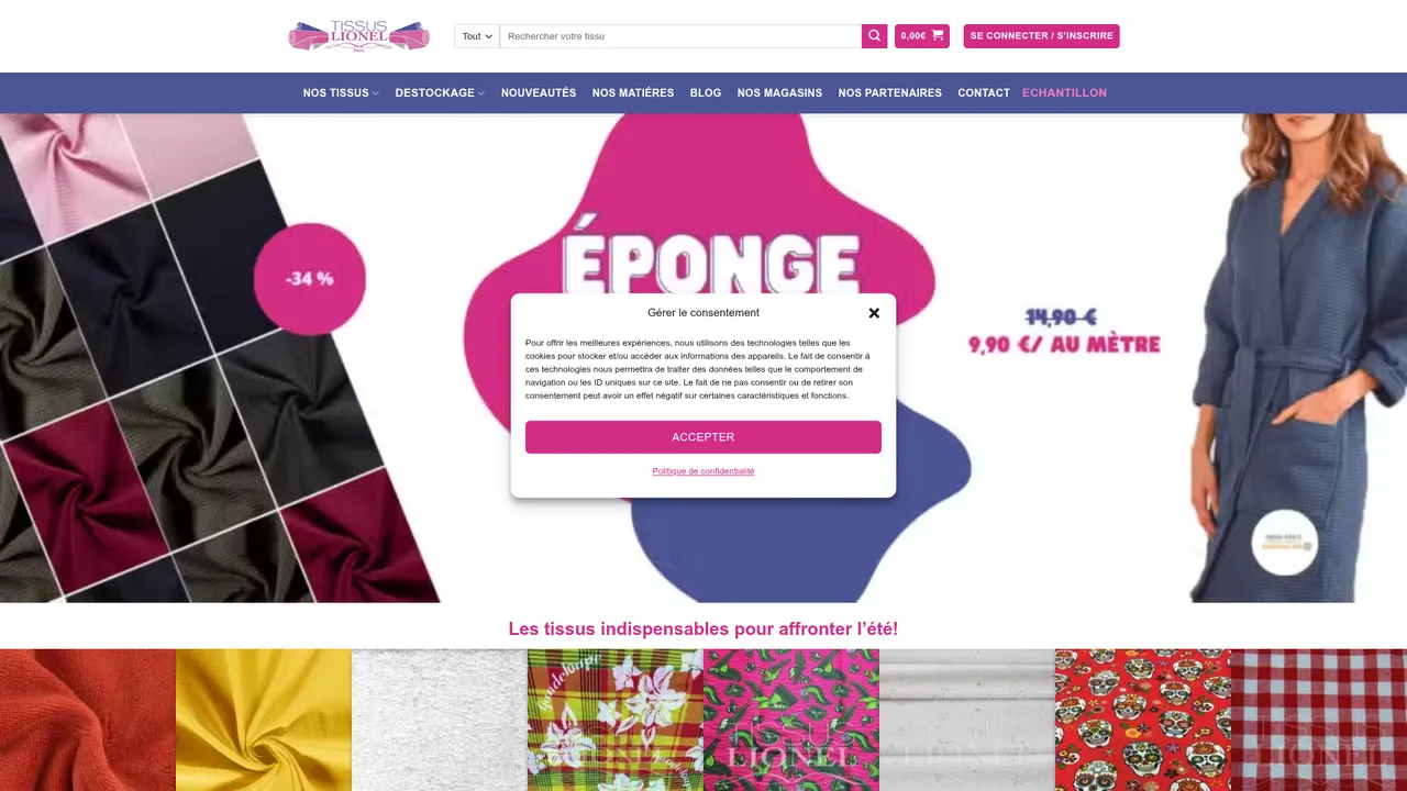 Aperçu du site TissusLionel, la boutique de tissus imprimé en ligne