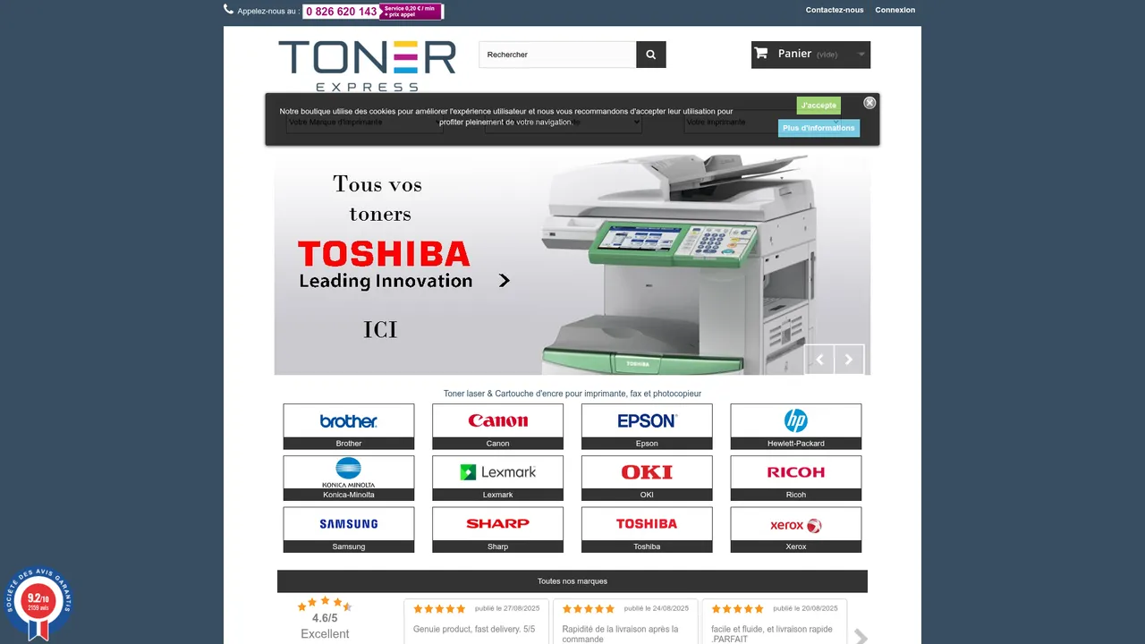 Aperçu du site Toner Express : Cartouche d'encre et toners pour imprimante