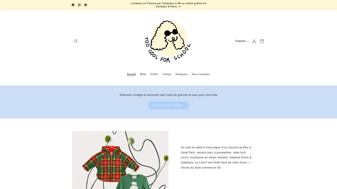 Aperçu du site Too Cool For School - Mode enfant de luxe vintage