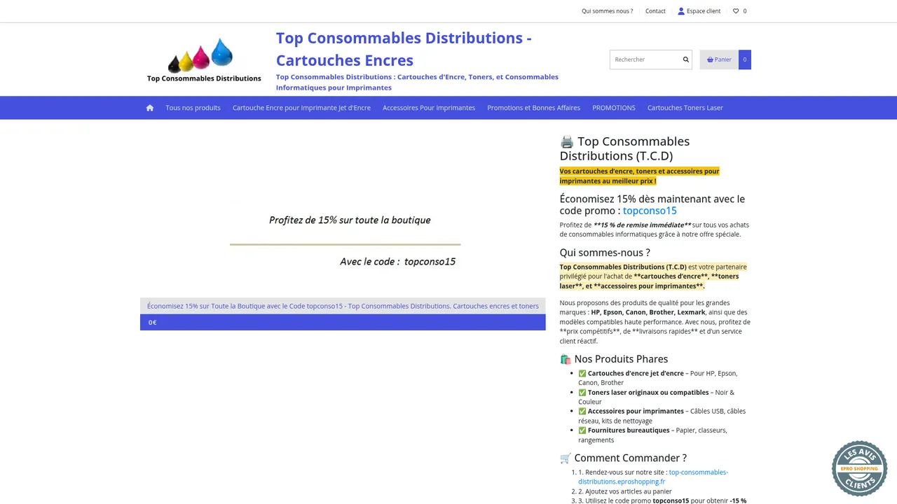 Aperçu du site top consommables distributions