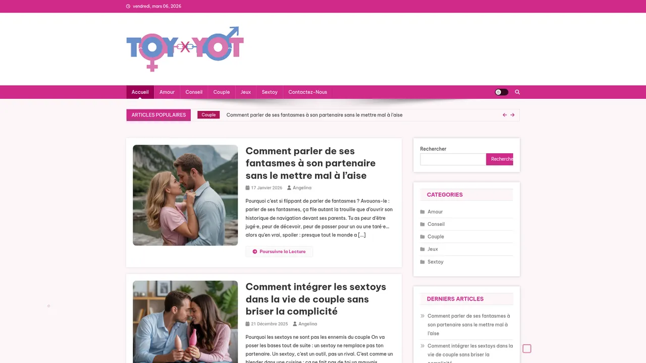 Aperçu du site Toy2toys.fr : sexshop en ligne