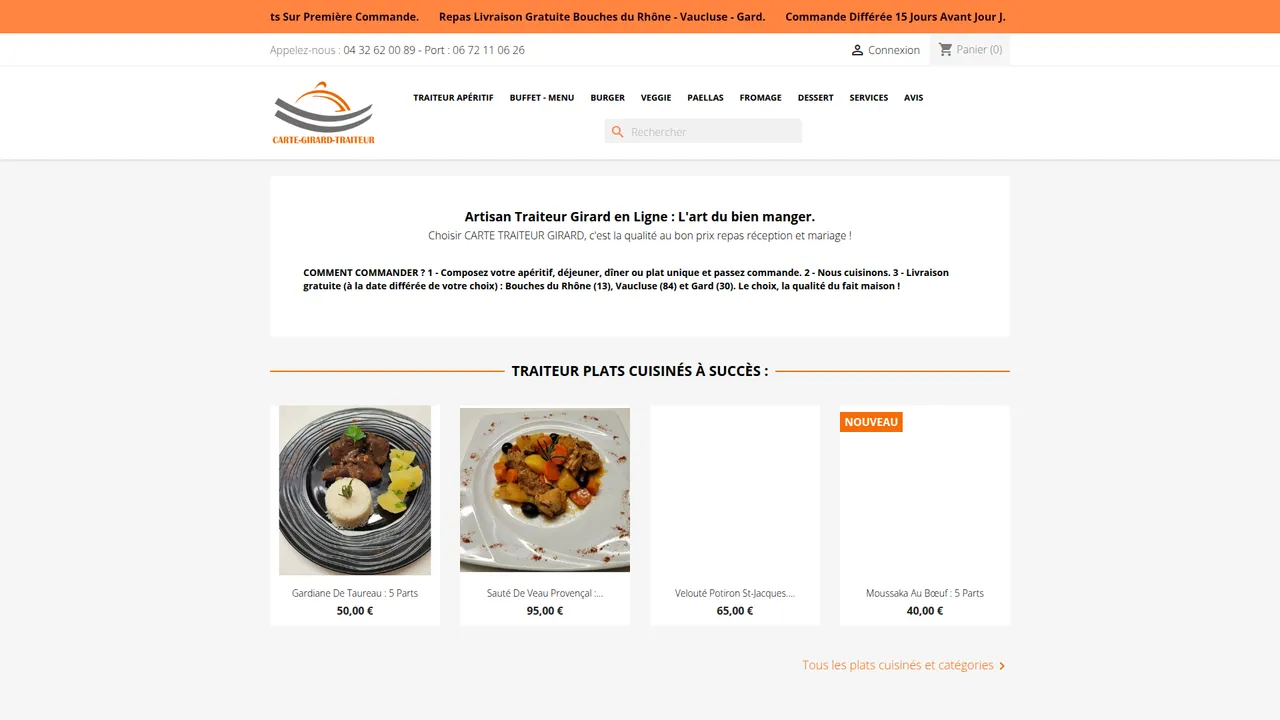Aperçu du site Traiteur en Ligne par Girard.