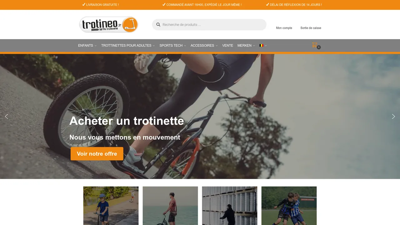 Aperçu du site trotineo, 100% trottinettes
