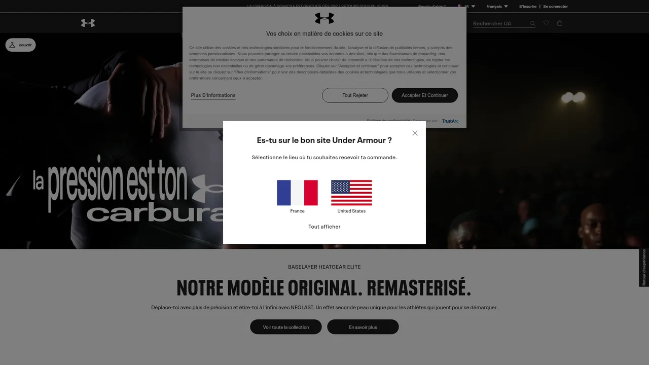 Aperçu du site Under Armour FR
