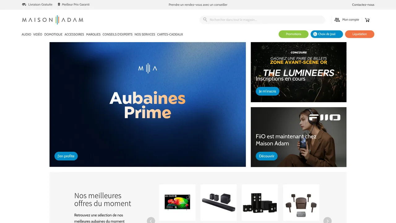 Aperçu du site Maison Adam : Boutique de matériel audio et vidéo